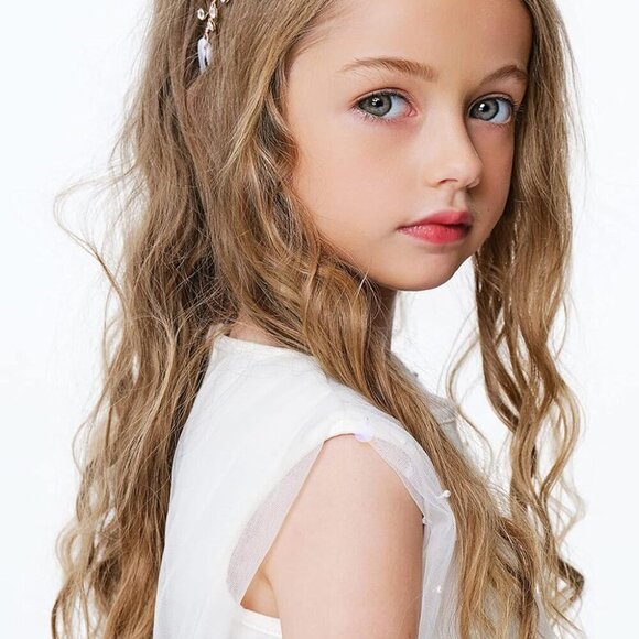 Flower Girl Headpiece Lace & Crystal Toddler Crown for Weddings and Parties